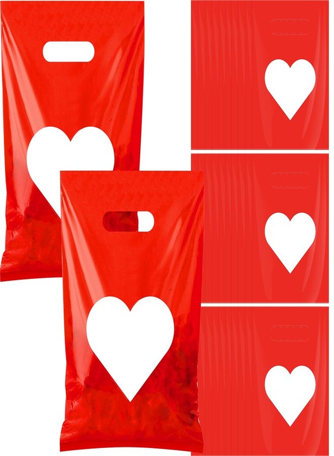 TecUnite 48 Pieces Valentine Plastic Gift Bags Bulk Red Treat Bags with Handle for Valentine's Day Holiday Party Favor Supplies - Image 1